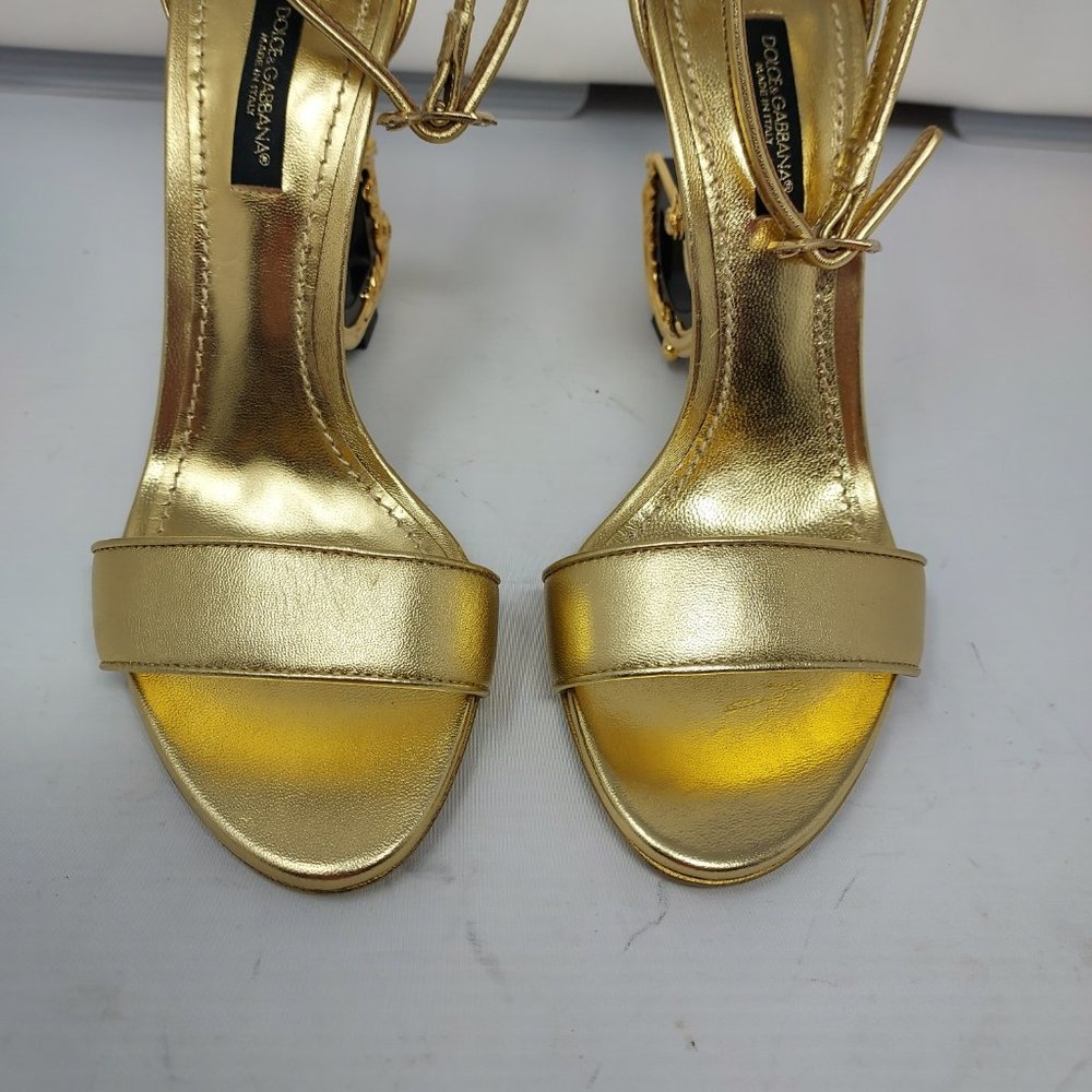 DOLCE&GABBANA Sculpted-Heel Metallic Leather Sandals - Picture 6 of 10